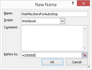 创建 RiskMaxItersForAutoStop 的名称管理器对话框