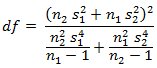 Formula for degrees of freedom in inferences about the difference of means
